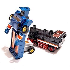 Vintage 1984 GoBot Toys Blue Dump Truck Robot and Red/Black Transformer Train
